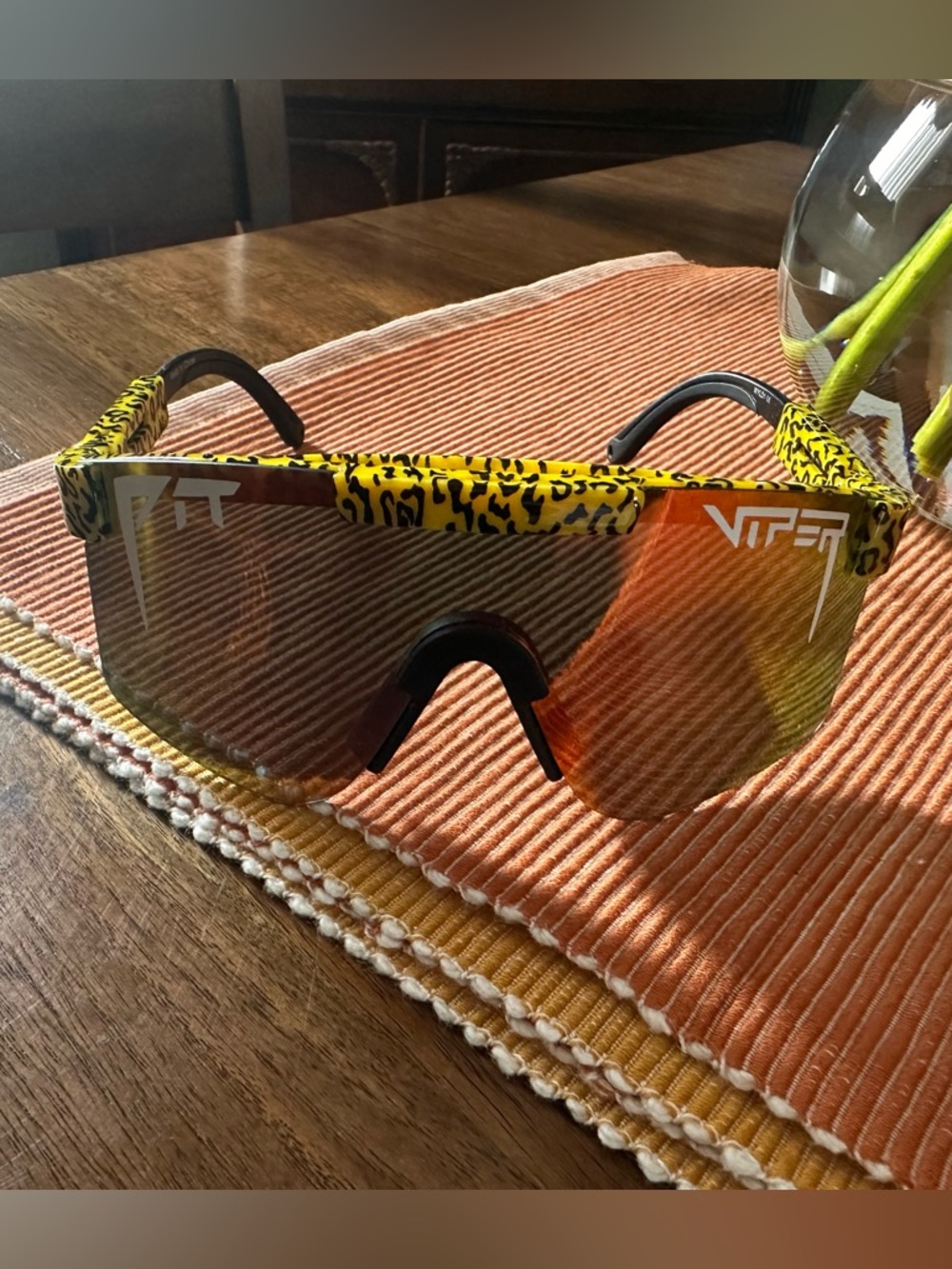 VIPER Yellow Leopard Shield Sunglasses with Orange Gradient Lens